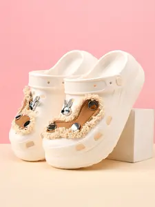 Women's Cute Cartoon Design Lightweight Casual Hole Shoes Comfortable Non-Slip Half Slippers, Thick Sole Slippers, House Slippers, Home Slippers, Size 35-40, Eva Material, Plain Pattern