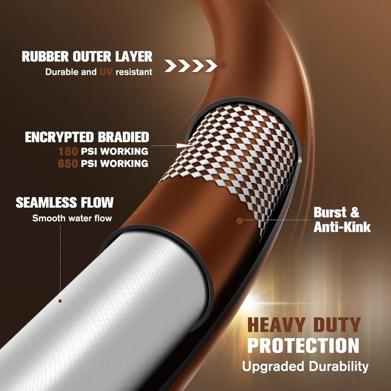 Short Leader Garden Hose 5/8" x 6ft, No Kink Lightweight Water Hose, Hybrid Rubber, Heavy Duty, 650 Burst PSI, Male to Female Fittings