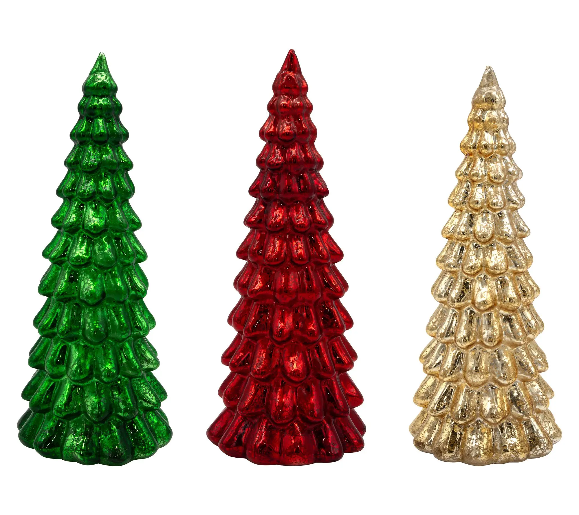 LumaBase Battery Set of 3 Operated Glass Christmas Trees LumaBase Battery Set of 3 Operated Glass Christmas Trees