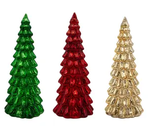 LumaBase Battery Set of 3 Operated Glass Christmas Trees LumaBase Battery Set of 3 Operated Glass Christmas Trees