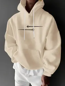 Men's Airplane Graphic Print Fleece Sweatshirt, Unisex Casual Versatile Hoodie, Loose-Fitting Letter Pattern, Fall & Winter Fashion