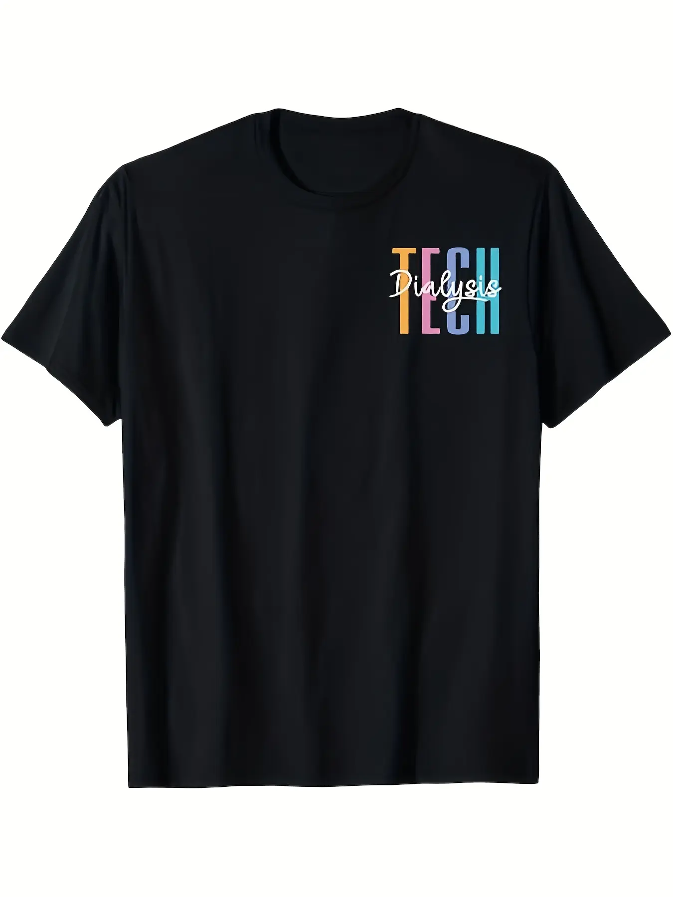 Men's Dialysis Tech Graphic T-Shirt, Vintage Short Sleeve Polyester Knit Top with Crew Neck, Medical Staff Appreciation Gift, Shortsleeve, Fabric, Menswear, Stretch, Machine Wash, Printed, Regular