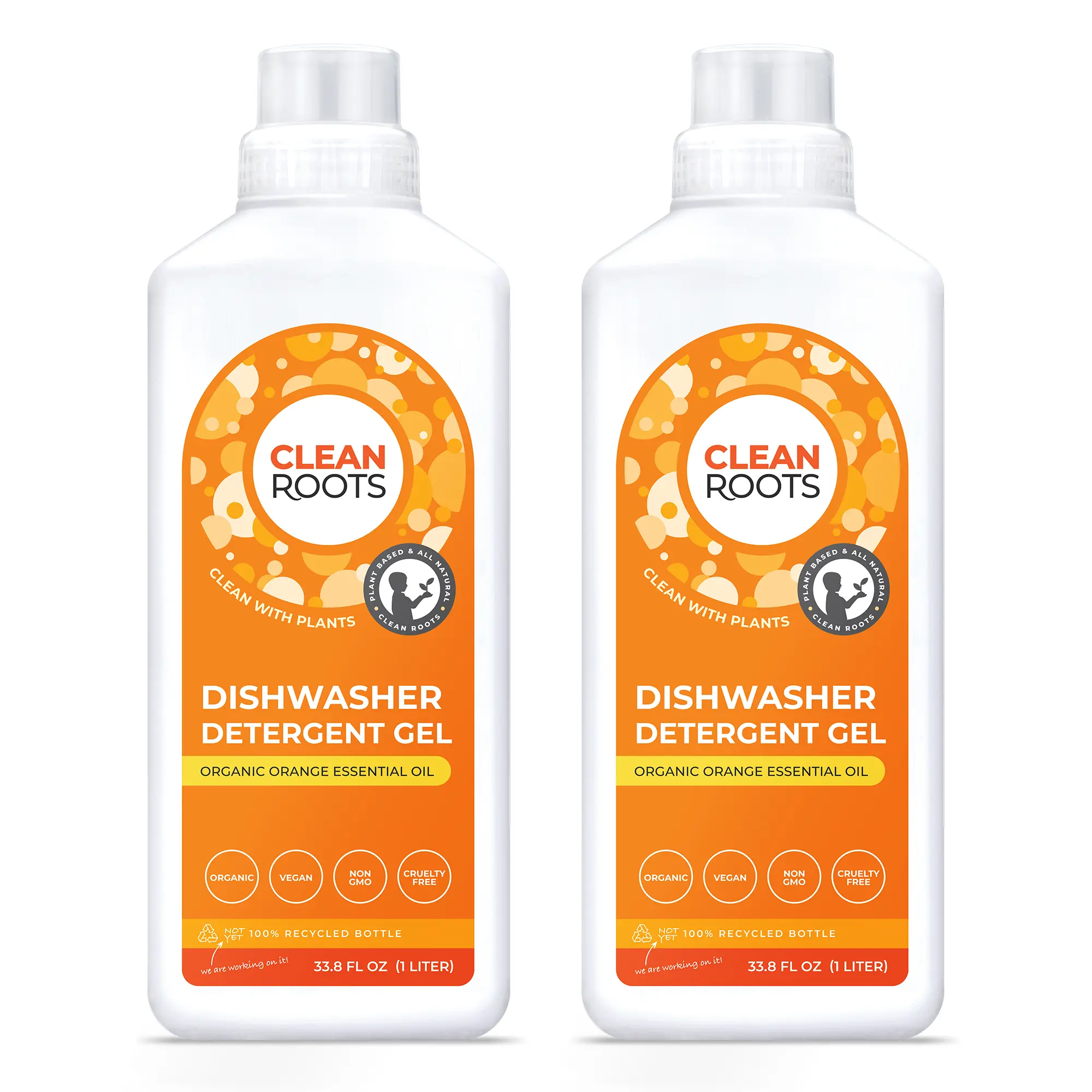 Clean Roots Dishwasher Detergent Gel, Organic Orange, EcoGarantie Certified 100% Organic & Vegan Ingredients, Pack of Two 33.8 fl oz (1 Liter)
