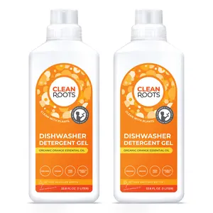 Clean Roots Dishwasher Detergent Gel, Organic Orange, EcoGarantie Certified 100% Organic & Vegan Ingredients, Pack of Two 33.8 fl oz (1 Liter)
