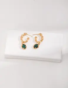 <PingEast Jewelry>925 sterling silver with malachite earrings