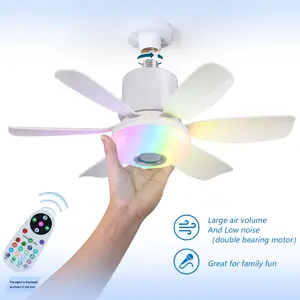 18.5 Inch Ceiling Fan Light with Remote, 32W Dimmable LED, RGB Color Changing, Adjustable RGB Lighting, Bluetooth Music Player, 6 Blades, 3 Wind Speed, for Bedroom Living Game Room