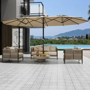 GARVEE - Large 14-foot Patio Umbrella, Double-Sided Rectangular Crank Umbrella for Pool, Lawn, Garden, Beige Color