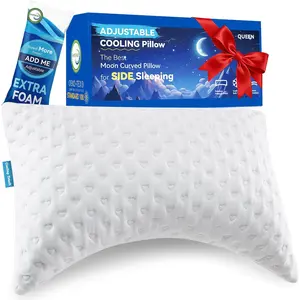 Side Sleeper Pillows for  &  Comfort -  Curved Crescent Design, Adjustable Shredded Memory , Cooling & Soft Cover, Extra Fill Included,  Size
