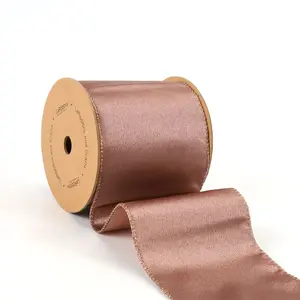 4" Reversible Shimmer/Lurex Wired Ribbon | Rose Gold/Rose Gold | 10 Yard Roll
