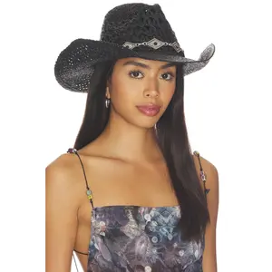 8 Other Reasons Woven Cowboy Hat With Diamond Shaped Metal Band in Black