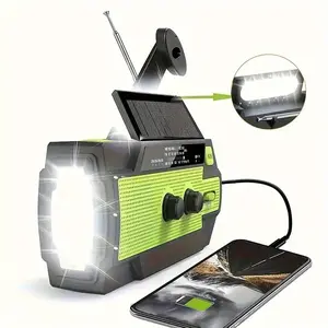 Multi-Function Emergency Solar & Hand Crank Lantern Radio, 4000mAh Portable AM/FM with Flashlight & Phone Charger Audio Rechargeable Usb Device