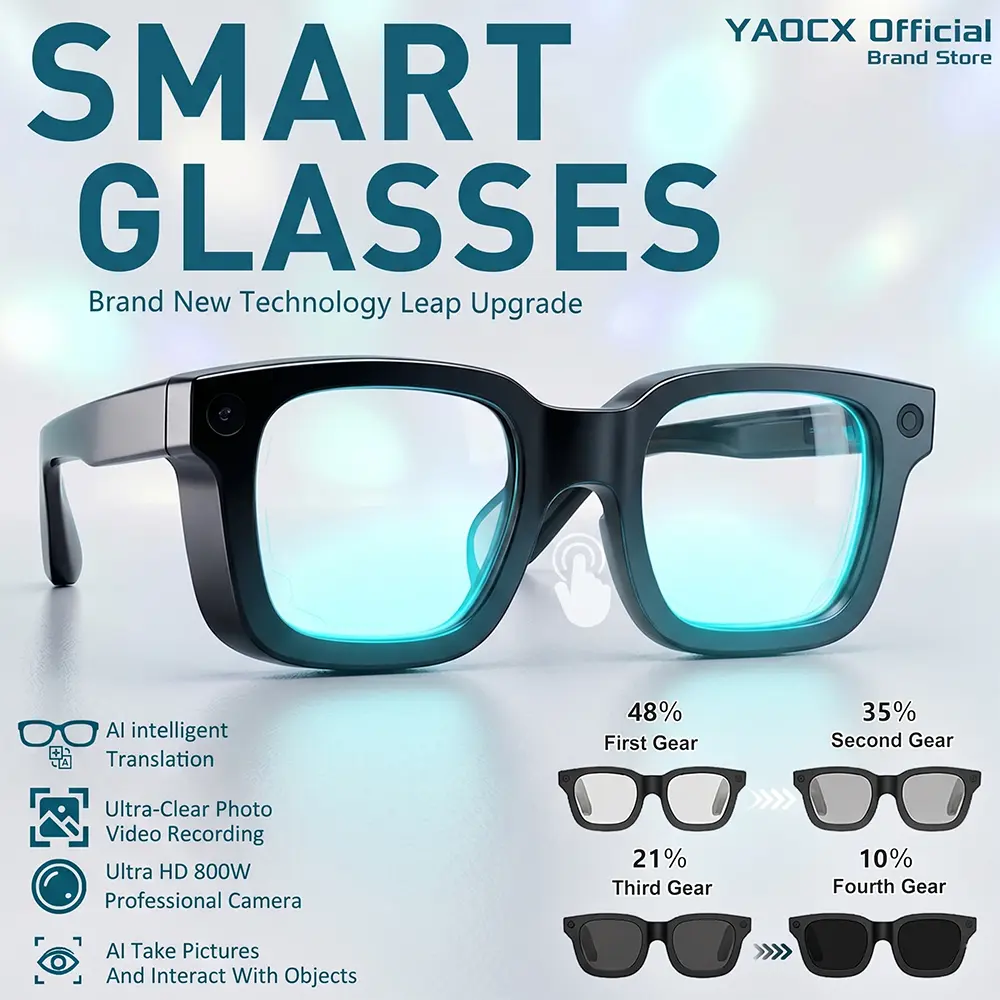 2026 New AI Smart Glasses 8MP HD Camera Shooting Everything Recognition AI Translation 4GB Storage 300mah SmartGlasses Men Women