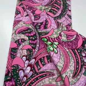 6 Yards African Ankara Fabric, 100 Cotton Material Printed Grand Pagne Wax,  Tissue Shine Stuff Golden Batik 6Yards For Sew Uniform/Asoebi Fabric For Wedding