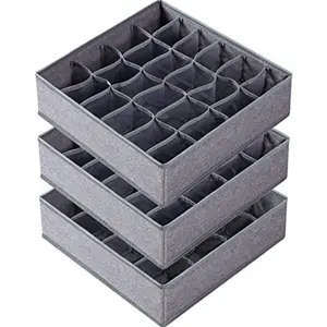 3 Pack Sock Underwear Organizer Dividers 64 Cell Drawer Fabric Foldable Cabinet Closet Storage Boxes for Storing Socks Underwear Ties 16+24+24 Cell Gray