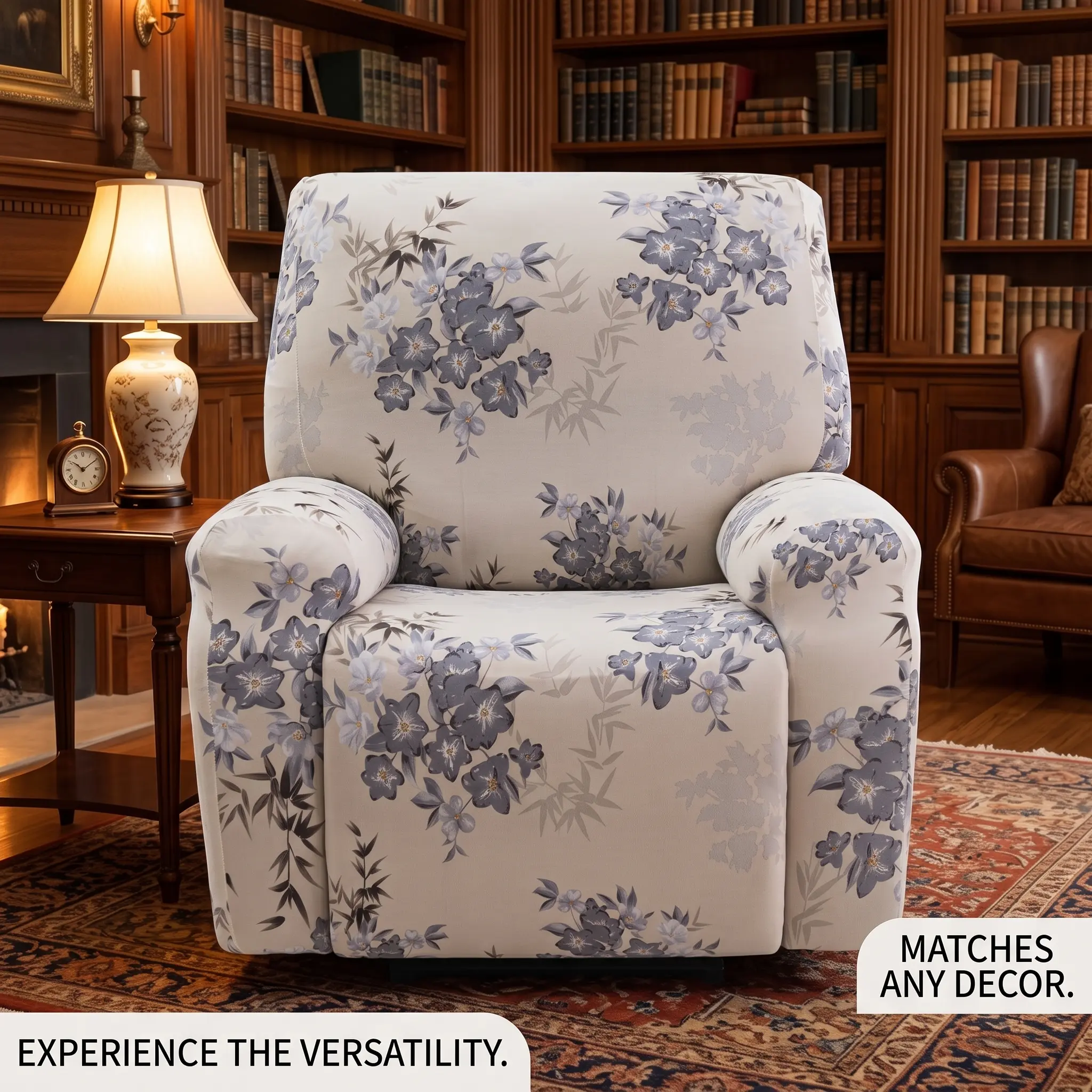 Stretchy Floral Sofa Slipcover, Non-Slip Pet Friendly Couch Cover, Machine Washable Single Recliner Protector
