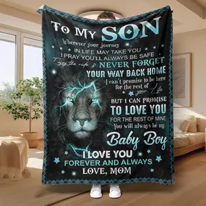 Lion Pattern To My Son Blanket, 1 Count Soft Comfortable Warm Throw, Soft Comfy Blanket, Air-conditioned Room Blanket, Warm Nap Blanket for Home & Office