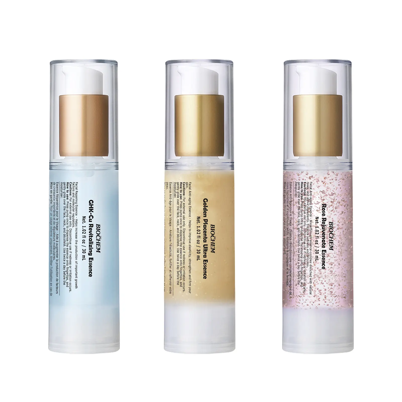 Mini Essence Bundle (3×1.01 Fl oz) | Golden Placenta, GHK-Cu, Rose Rejuvenate | Anti-Aging & Hydration