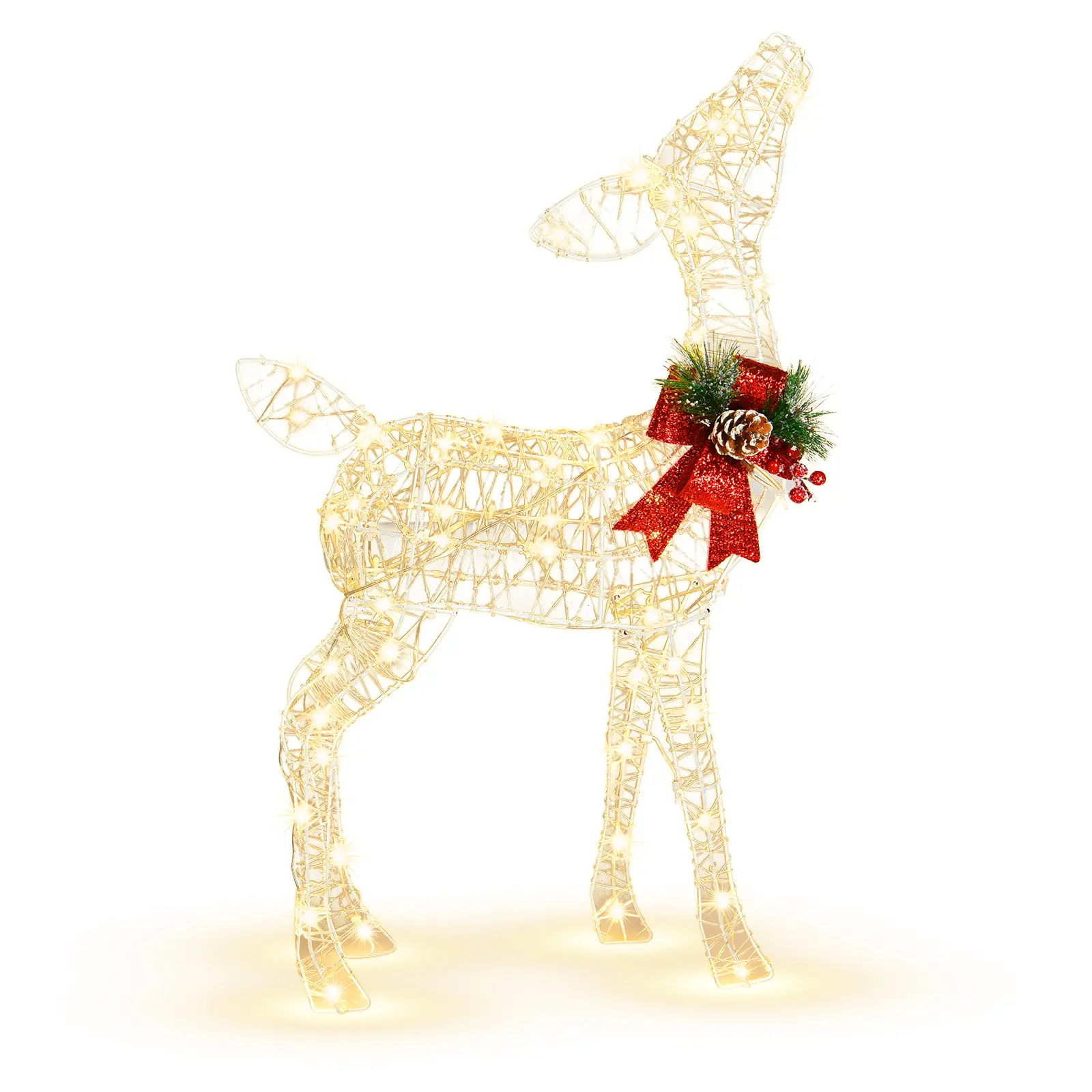 COSTWAY - 34.5 Inch Lighted Christmas Reindeer Decoration with 50 Warm White LED Lights
