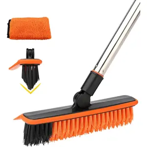 2 in 1 Scrub Brush Grout Brush with 57.8" Long Handle,120°Rotatable Shower Tile Grout Cleaner Scrubber,V-Corner Brush for Hard to Reach Areas (Orange)