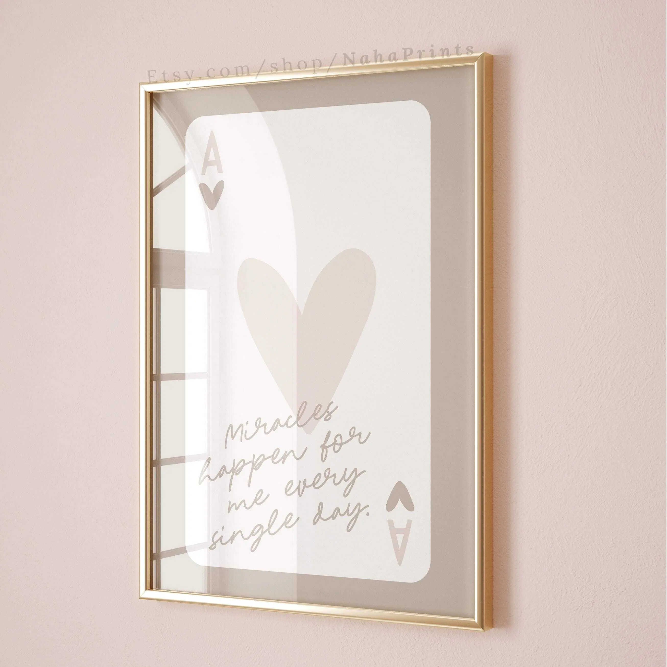 lucky girl print, beige tan preppy wall art, ace card lucky girl syndrome, college apartment decor, girly neutral room aesthetic, Printable POSTER