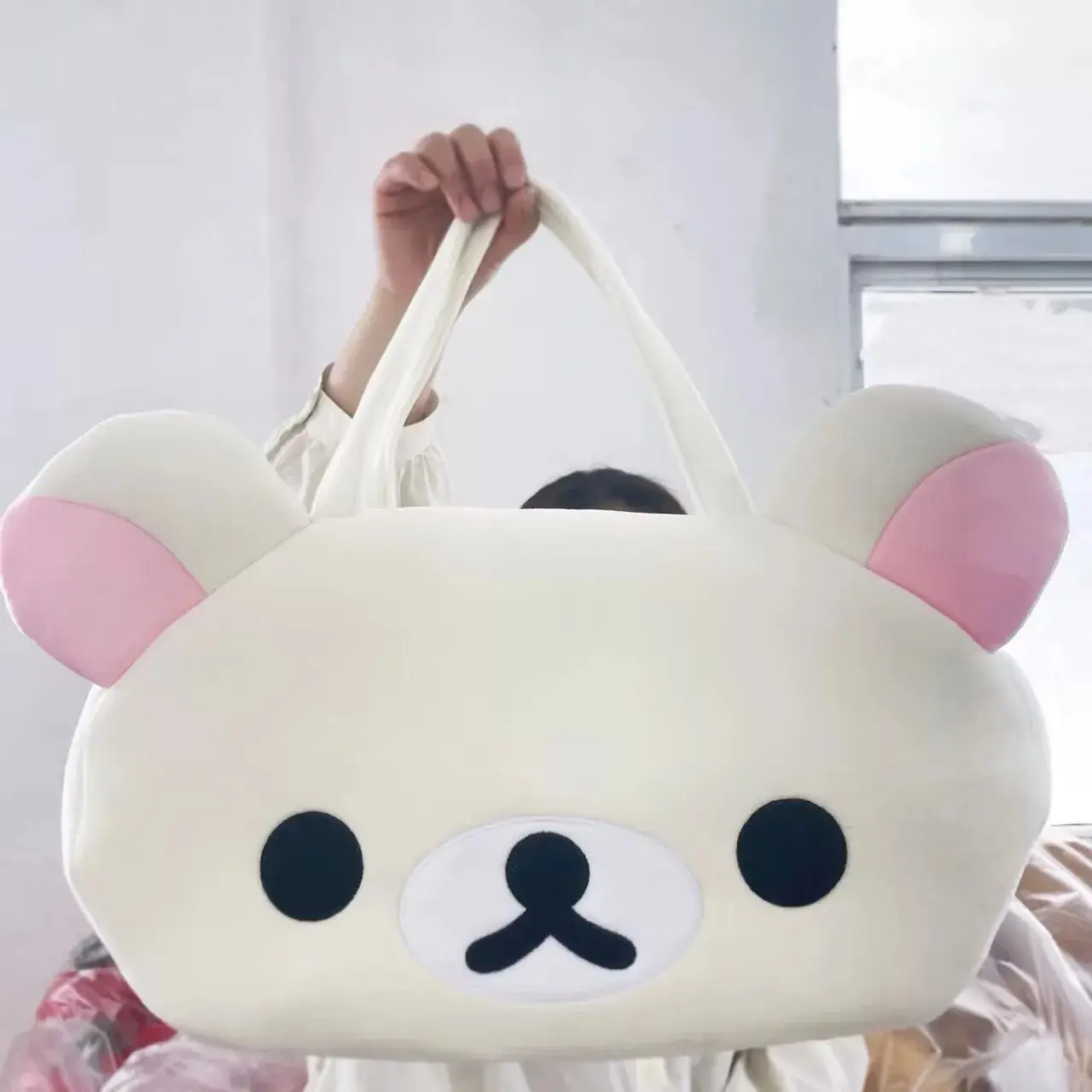 Kawaii Rilakkuma Plush Tote Bag Cute Brown White Bear Cartoon Handbag Soft Casual Shoulder Bag For Women Girl Large Capacity