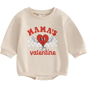 Infant Baby Girl Boy Valentines Outfit Crew Neck Letter Print Sweatshirt Romper One Piece Valentines Clothes