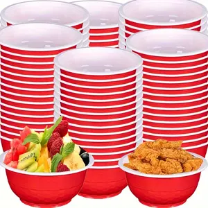 150 Packs 13 OZ Disposable Red Hard Plastic Bowls, Salad Bowls Small Serving Bowls Bulk Party Supplies For Ice Cream, Snacks, Candies, Fruits