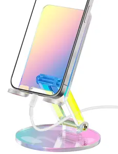 Tomorotec Adjustable Angle Acrylic Cell Phone Stand for Desk, Foldable Acrylic Phone Holder Cute, Portable Non-Slip Desktop Smartphone Holder, Fit for iPhone Samsung Galaxy