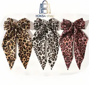 Leopard Print Bow Hair Clips 2 Pack, Large Satin Hair Bows for Women, Vintage Aesthetic Barrettes, Big Bow Hair Accessories, Fashion Hair Clips for Daily, Party, Casual