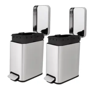 QUALIAZERO 5L _ 1.3 Gallon Stainless Steel Step-On Bathroom Trash Can, Slim Shape, Pack of 2, Starte