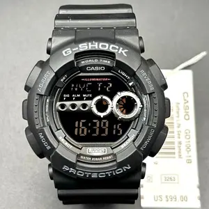 Casio G-Shock GD100-1B Black Digital High Brightness World Time 200M Watch NIBWT