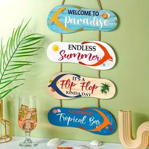 Wooden Hanging Sign, 1 Set Beach Themed Wall Sign, Wall Decoration for Home Living Room Bedroom, Home Decor, Room Decor, Bedroom Accessories, Hangable