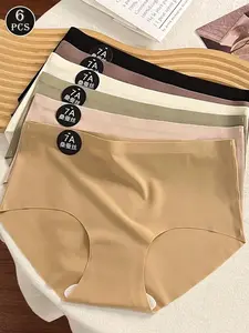 6 Pack Bragas Mujer Sin Costuras Unicolor, Lencería Femenina Suave Elástica Transpirable para Uso Diario