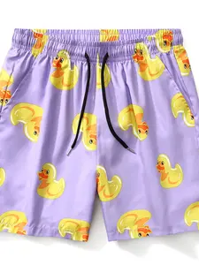 Men's Fun Rubber Duck Swim Trunks, Quick-Dry Beach Shorts with Pockets, Summer Casual Bathing Suit Board Shorts
