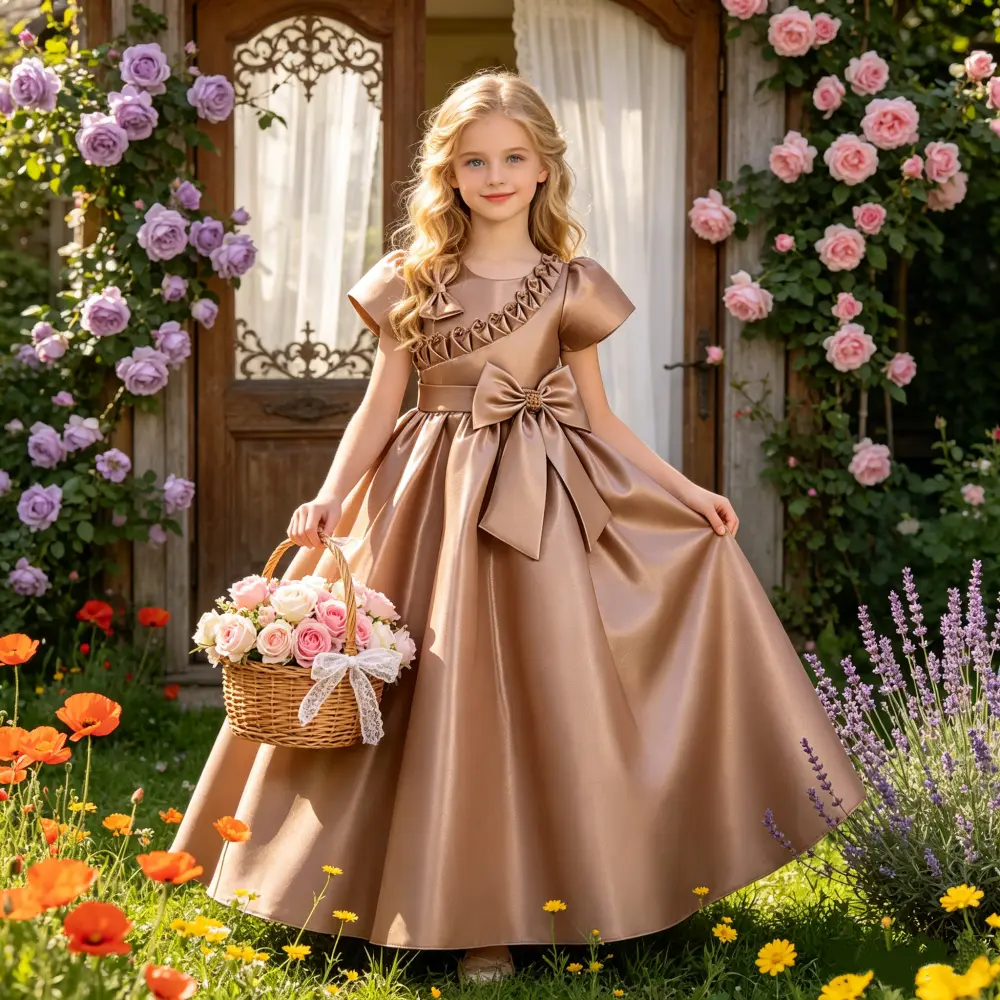 355 Princess Dress Kids Baby Girl Party Wedding Bridesmaid Long Dresses Girls' Children's Clothes 5-14 Years Girl Pageant Gown Flowergirl Dress Wedding Gown Embroidery Dress