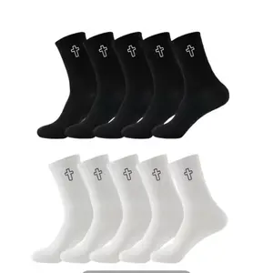 Comfortable Cross Pattern Crew Socks 5 Pairs with Breathability Moisture Absorption and Sweat Wicking for Everyday Wear