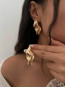 Vintage Asymmetrical Abstract Metal Leaf Drop Earrings, Ear Accessories, Minimalist Chic Versatile Metallic Alloy Jewelry for Women, Perfect for Daily, Festival, Party, Banquet