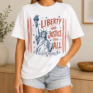 Comfort Colors Liberty and Justice For All Shirt, Vintage Statue of Liberty Tee, One Nation Indivisible, 4th of July Patriotic Gift