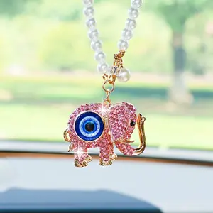 Creative Rhinestone Elephant Car Rearview Mirror Clip, Cute Cartoon Devil Eye Car Ornament Pendant, Gift for Car Accessories