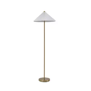 Brightech Sienna LED Standing Floor Lamp for Bedroom, Living Room, Office, Bedside – Tall Mid-Century Modern Light with Boho Pleated A-Line Shade and LED Bulb – Gold/Antique Brass