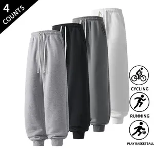 4-Pack Men’s Straight-Leg Sweatpants, Loose Baggy Casual Streetwear Pants, Everyday Athletic Joggers