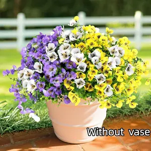 8pcs Lifelike Eucalyptus Pansy Artificial Flowers, UV-Resistant Spring Fake Plants, Outdoor Garden Porch & Party Event Decor, Vibrant Faux Flowers