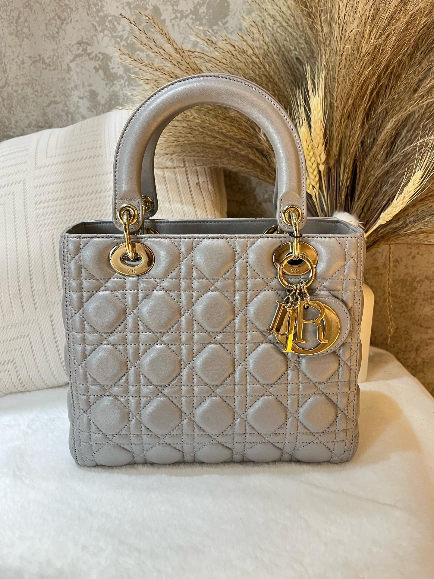 Pre-owned Dior Medium Lady Bag in grey cannage quilted lambskin 1919H0310