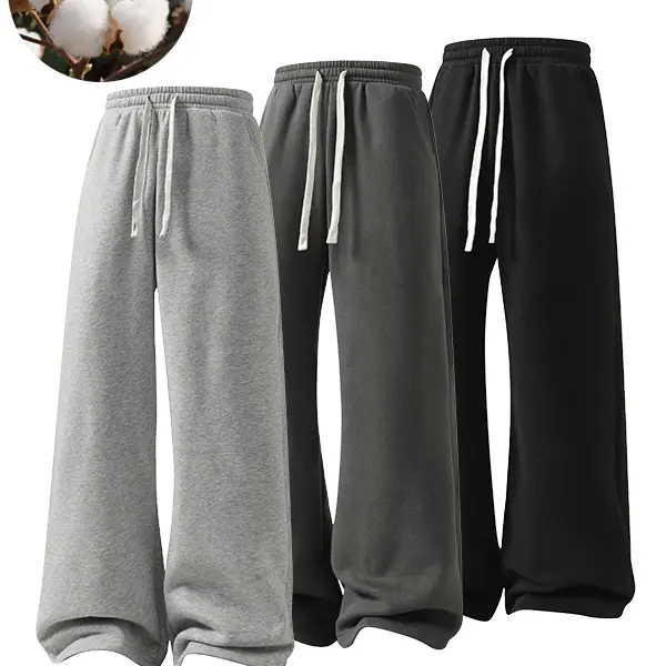 Men's Baggy Cotton Sweatpants - Soft Comfy, Oversized Loose Fit Bottoms, Solid Straight Wide Leg Athleisure Style Bottoms for Casual Streetwear & Weekend Hangs