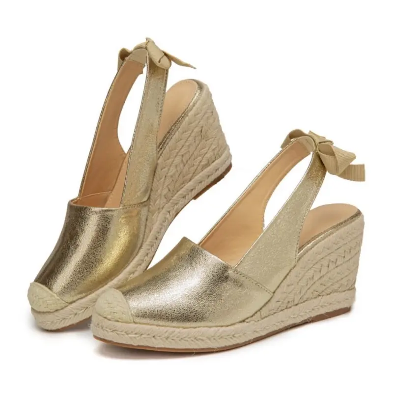 Women's Stylish Fashion Golden Wedge High Heel Sandals - Classy Closed-Toe Bandage Espadrille Platform Slingback Summer Footwear
