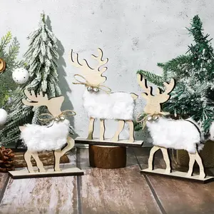 Cute Christmas Tiered Tray Decor Indoor, Wooden Reindeer Christmas Tabletop Decorations and Xmas Tree Centerpiece, Reindeer Sign Standing  Decor for  Party Decorations ()