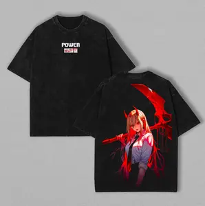 Power Blood Devil Scythe Chainsaw Man Double Printed Vintage Washed Tee Unisex Oversize Heavyweight Cotton T-shirt Anime Gift Graphic Streetwear