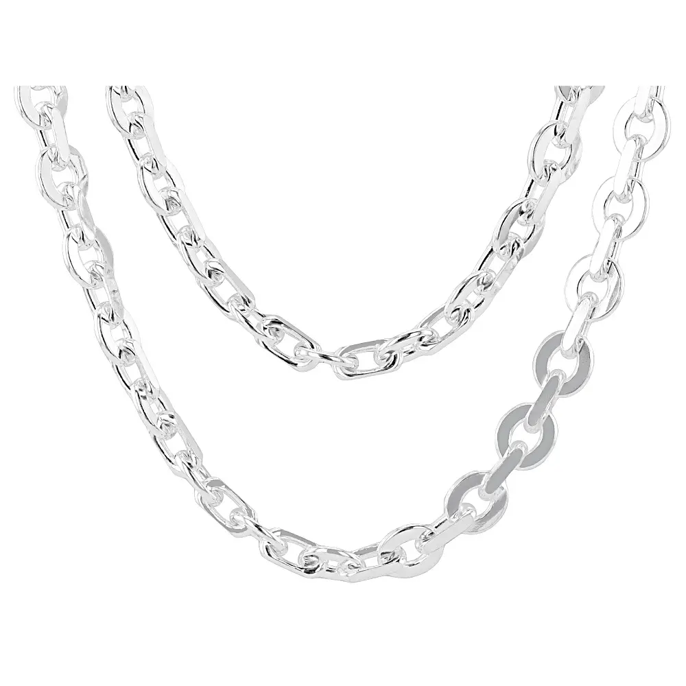 JTV Sterling Silver 6.4mm Polished Flat Cable Chain 18" and 22" Chain Set of 2