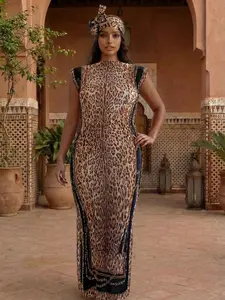 Women's Casual All-Over Printed Long Dress Set, Slim Fit Moo Moo Robe & Scarf, Beach Sun Protection Shawl for All Seasons