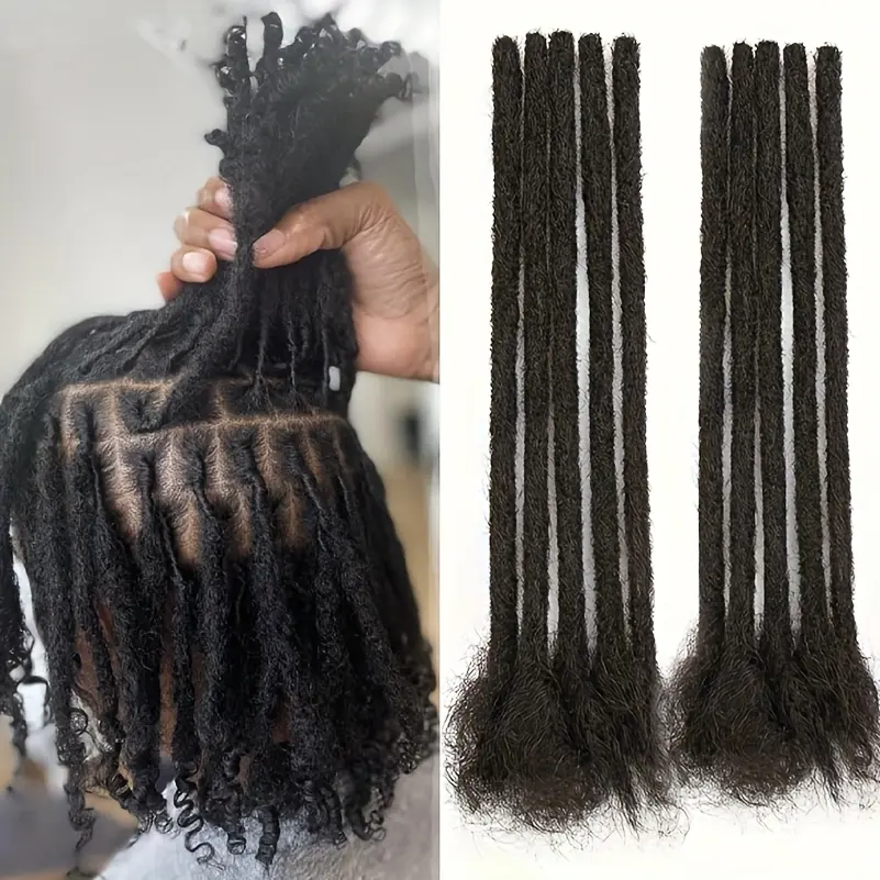 Hot Wholesale 6/8/10/12 Inch Real Human Hair Dreadlock Extensions - Kinky Braided 0.6cm Thick Human Hair for Women, Natural Black, Handmade, Bulk Pack, 10 Stands, Stylish Updo & Everyday Use, Hair Extensions, Stylish Hair Accessory, Highquality Hair